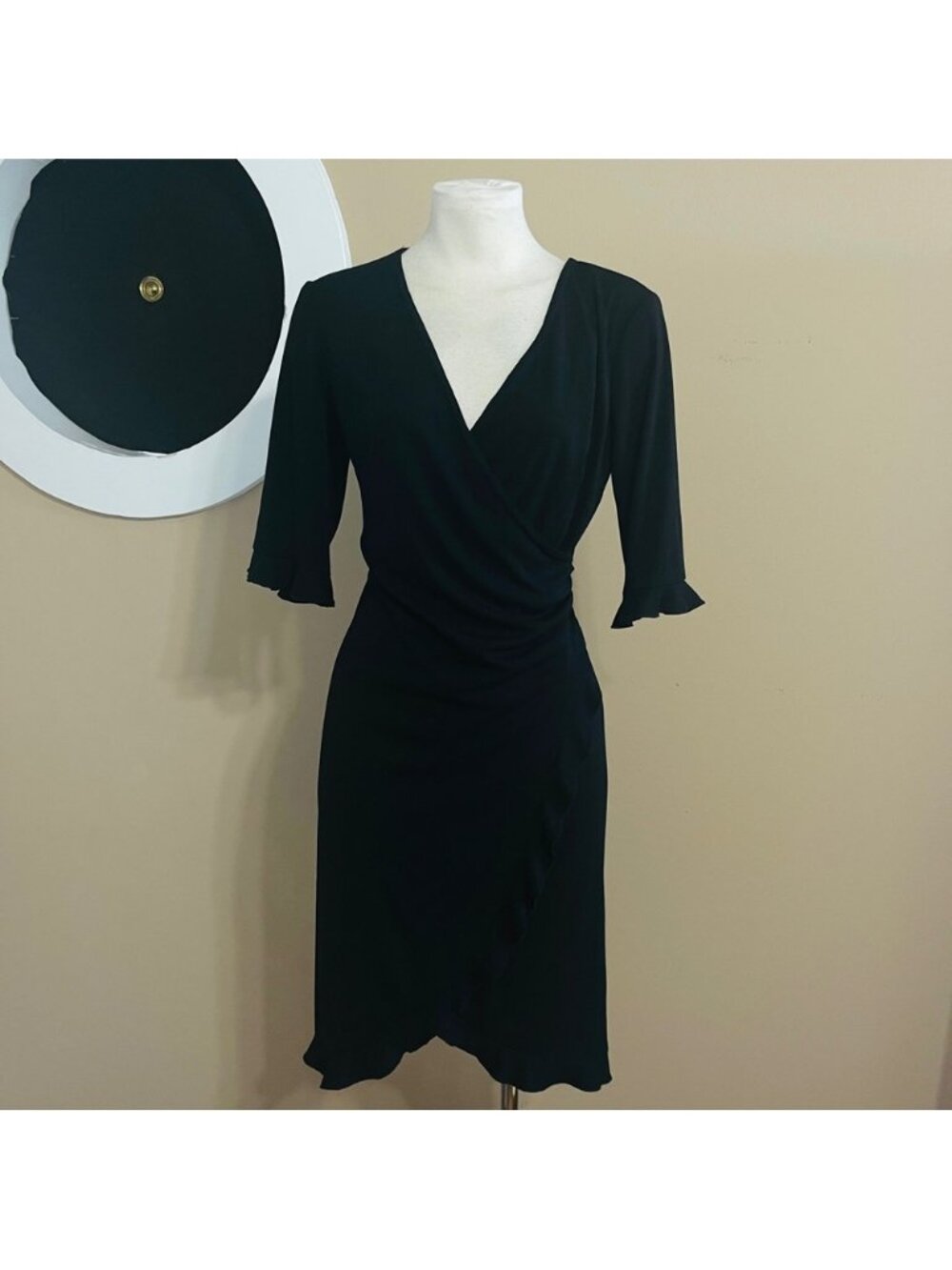 Vintage Connected Apparel Ruffle Black Cocktail Dress (No Tag, Fits 6)